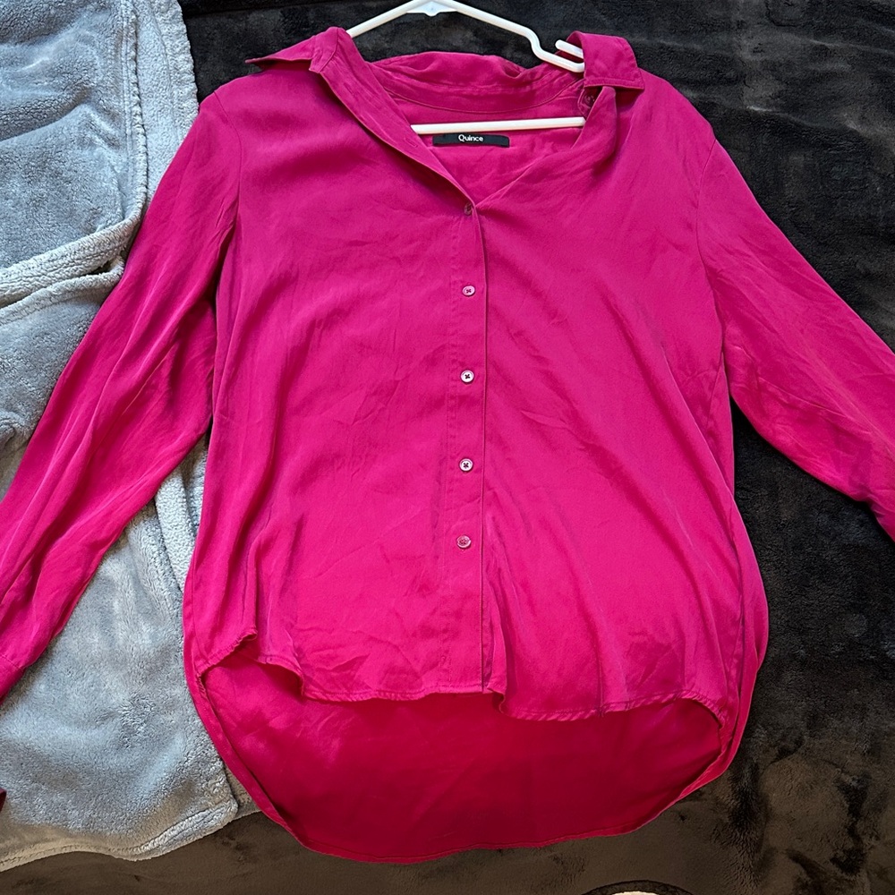 Quince Fuchsia Washable Silk Button-Down Shirt - Picture 3 of 6
